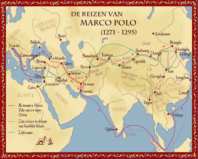 Kaart van Marco Polo's reizen en de zijderoute - Een Engelse Ontdekkingsreiziger Gaf De Naam Hervey Islands