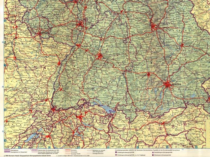 Kaart van Oost-Duitsland en West-Duitsland 1989 DDR &FRG - Etsy Nederland - Kaart Oude Grens Oost En West-duitsland
