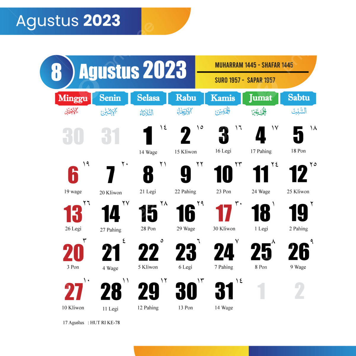 Kalender Agustus 2023, Kalender 2023, Kalender 2023 Agustus, Kalender - Hoeveel Dagen Tot Ramadan 2023