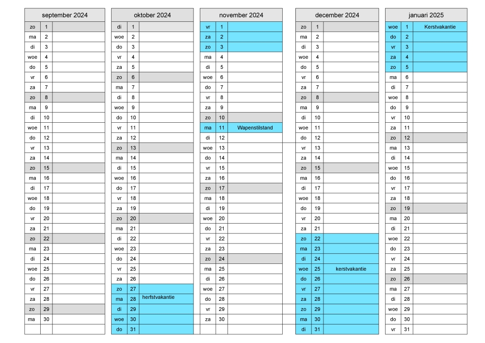 Kalender: Schooljaar 2024-2025 - Downloadbaar lesmateriaal - KlasCement - Vakantie Schooljaar 2024 En 2025