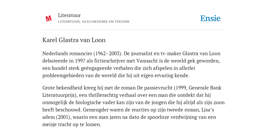 Hoe Heet De Debuutroman Van Karel Glastra Van Loon