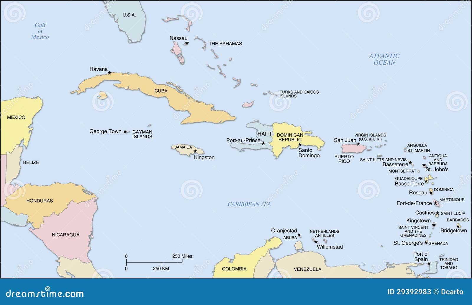 Karibik Karte Länder - Eilanden In Het Caribisch Gebied