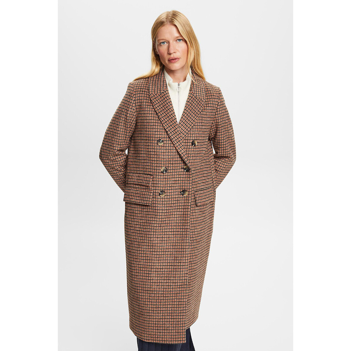 Karierter mantel, zweireihig zu knöpfen beige kariert Esprit | La Redoute - Lange Mantel Met Kap 4 Letters