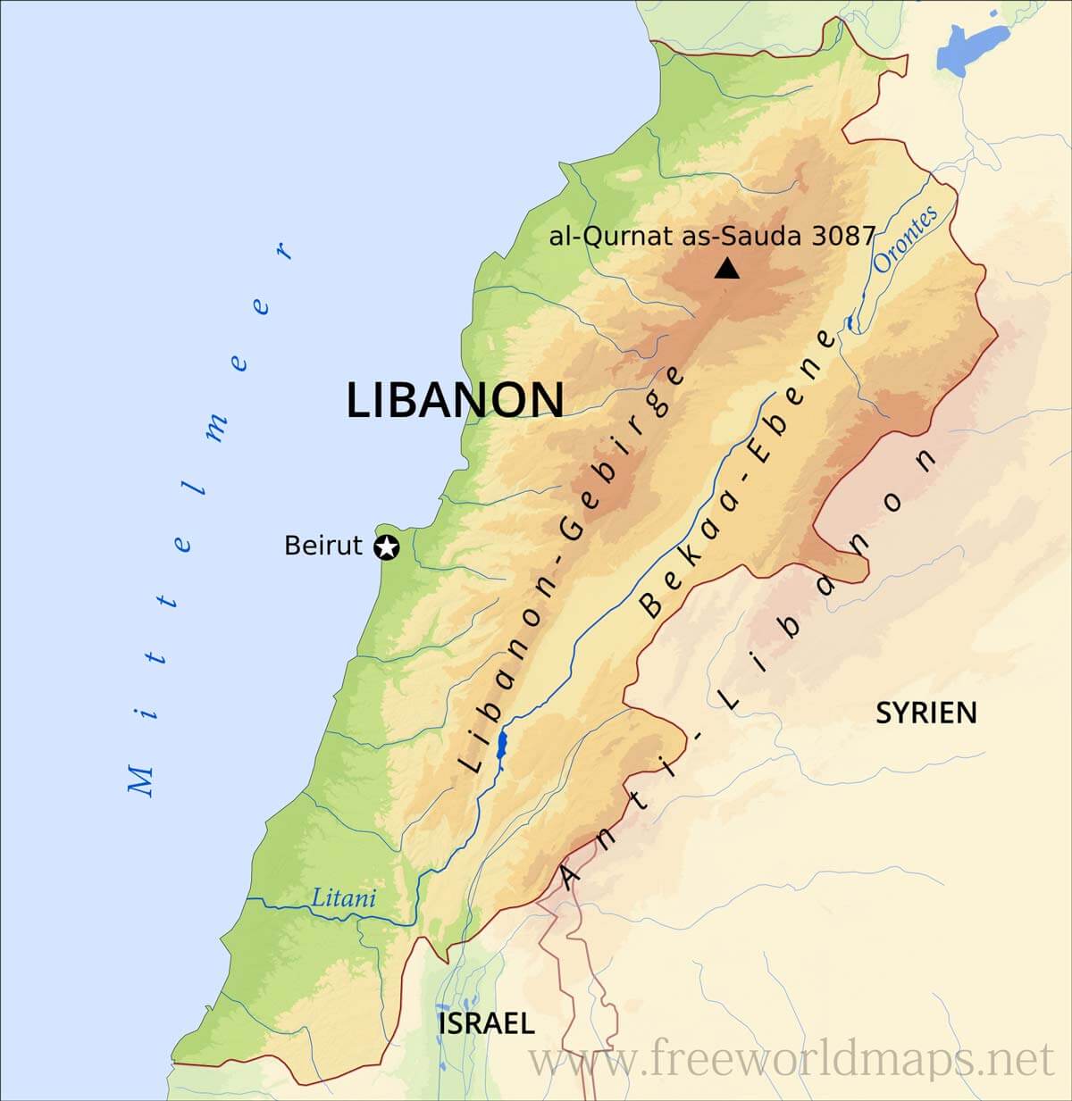 Karte von Libanon - Freeworldmaps.net - Hoeveel Mensen Wonen Er In Libanon