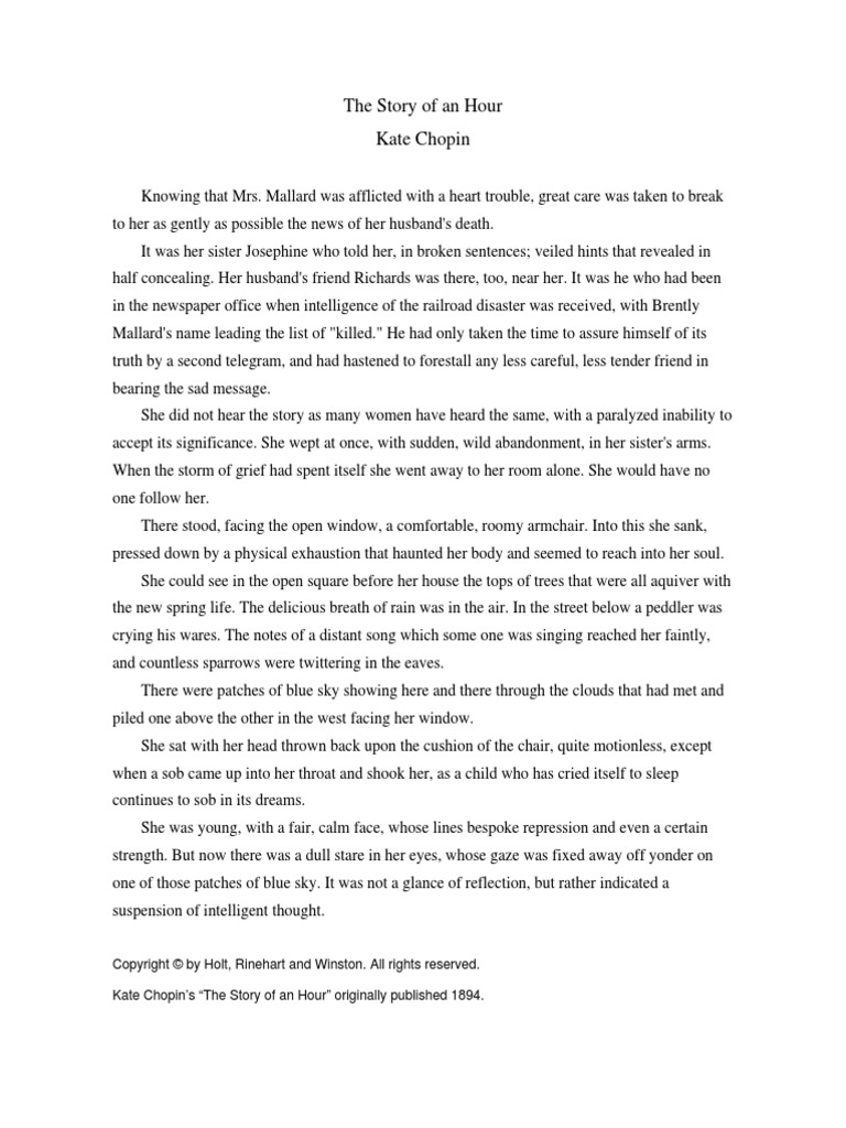 Kate Chopin - The Story of an Hour - Chopin The Story Of An Hour