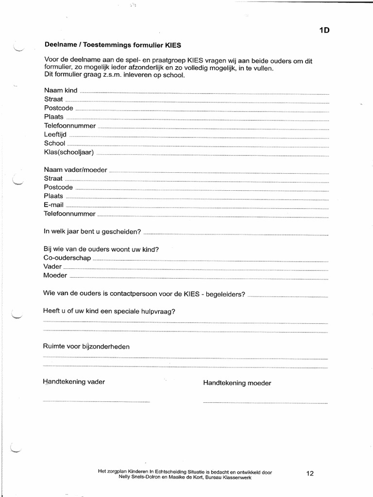 KIES Toestemmingsformulier Ouders | PDF - Aansprakelijkheid Ouders Minderjarig Kind Artikel