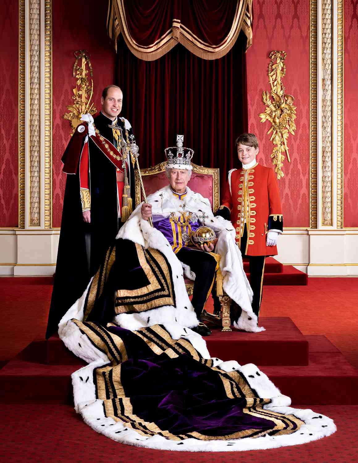 King Charles Poses with Prince William, Prince George Coronation Photo - King Charles Cavalier King Charles Spaniel