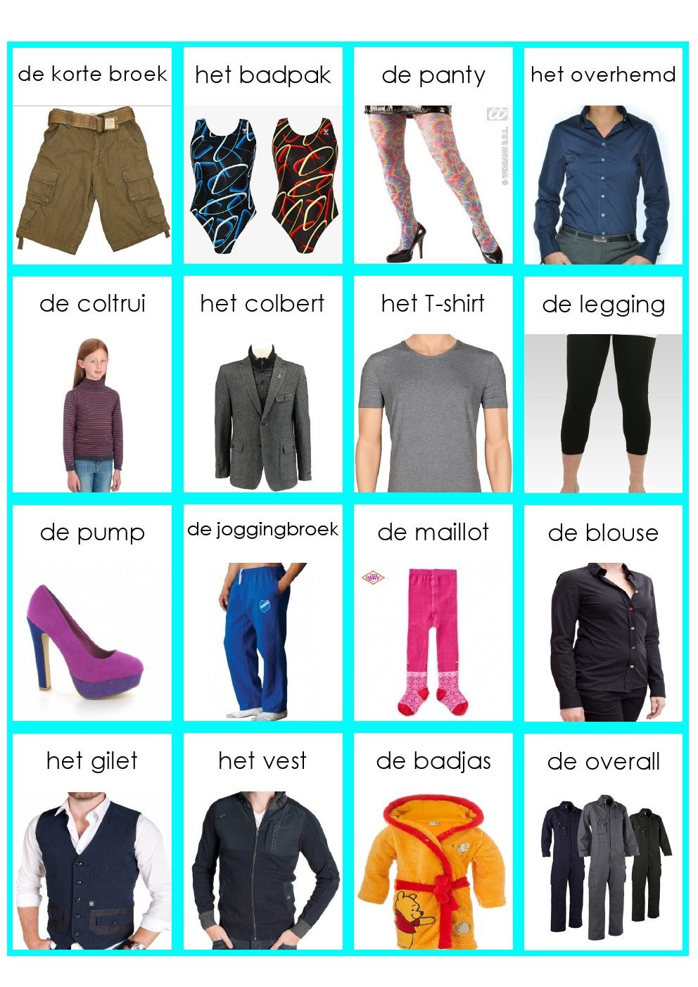 Kleding Woordkaarten - Leer Nederlands met Kleding - Hoe Heet De Uniforme Kleding Van Leden Van Een Sportclub