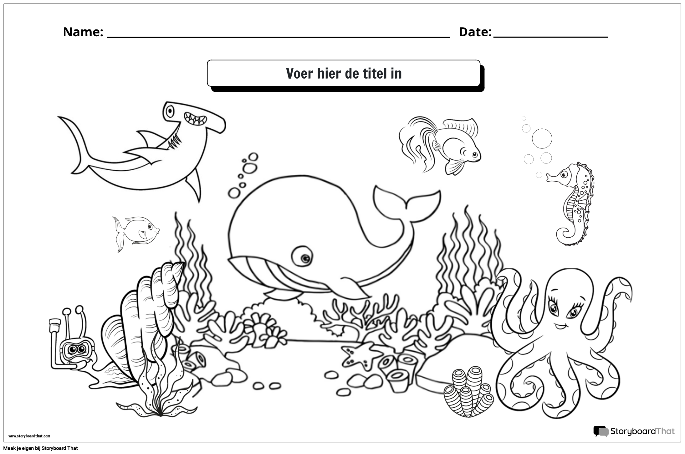 kleurplaat onder de zee-thema Storyboard by nl-examples - Hoeveel Optellen Bij Temperatuur Onder Oksel
