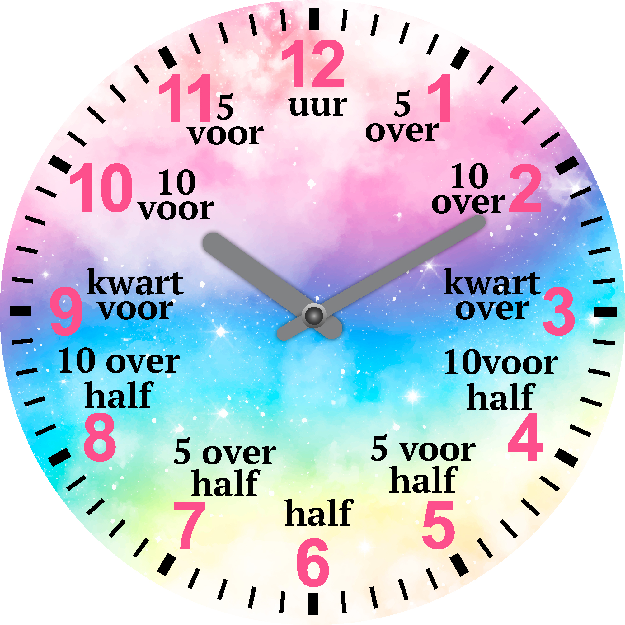 klok regenboog kleuren - leren klokkijken - Stickers op maat - Klok Leren Kijken Groep 6