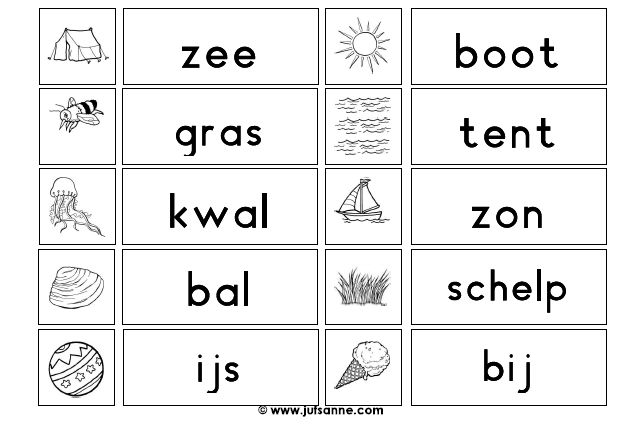 Knip de strook met plaatjes uit, knip de woorden los en plak vervolgens - Strook Land Langs De Zee 4 Letters