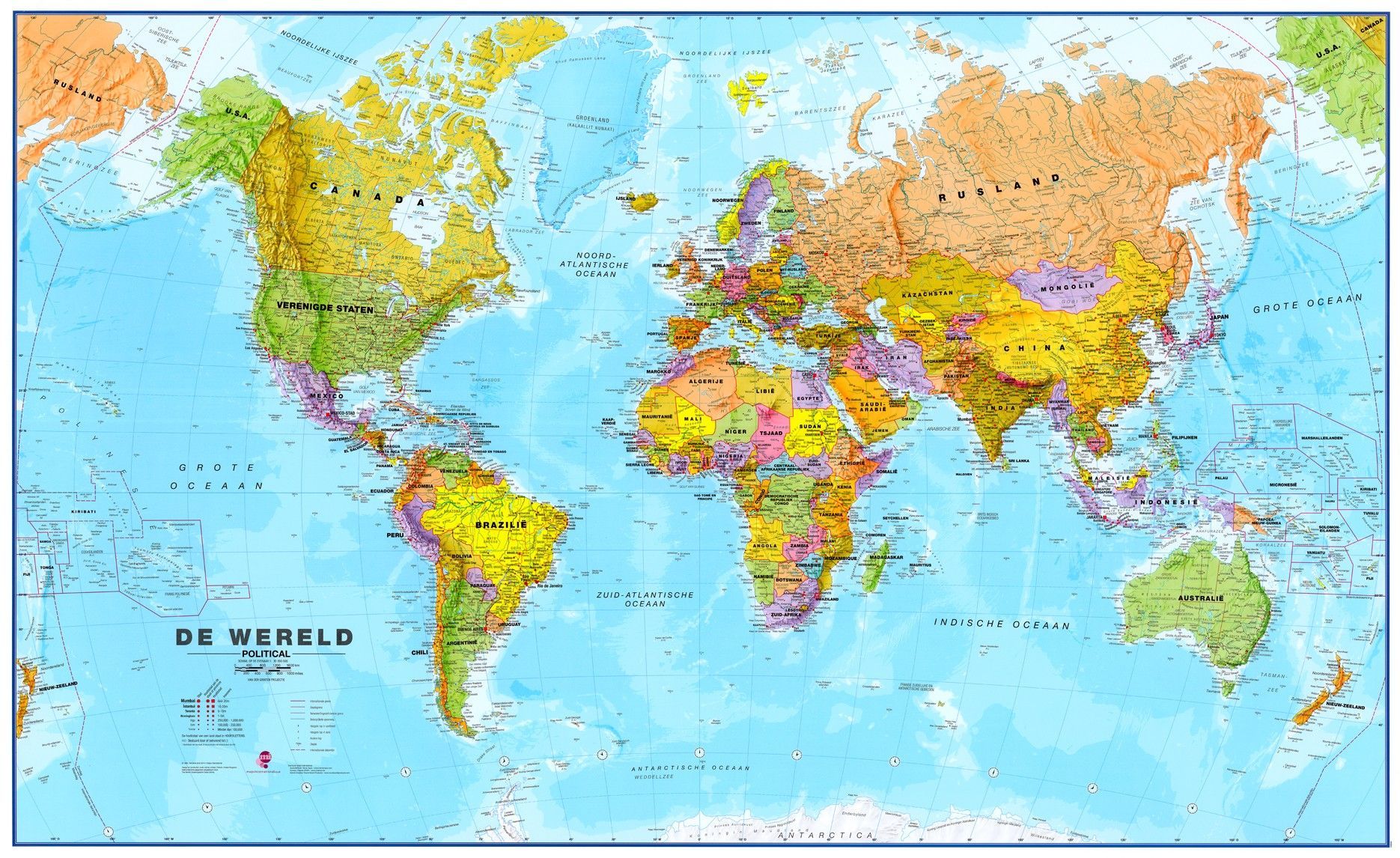 Koop Wereldkaart G Nederlandstalig Maps International Staatkundig 1:30 - De Wereld En Nederland