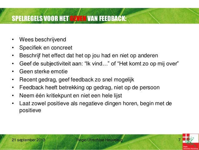 Kracht van positieve feedback - Regels Voor Het Geven Van Feedback