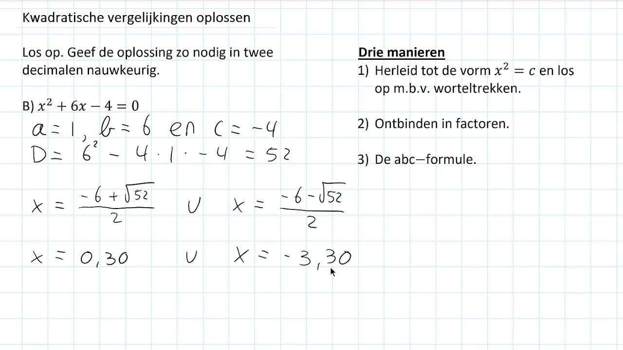 Kwadratische vergelijkingen oplossen (3 HAVO) - YouTube - Getal En Ruimte Havo Vwo 1