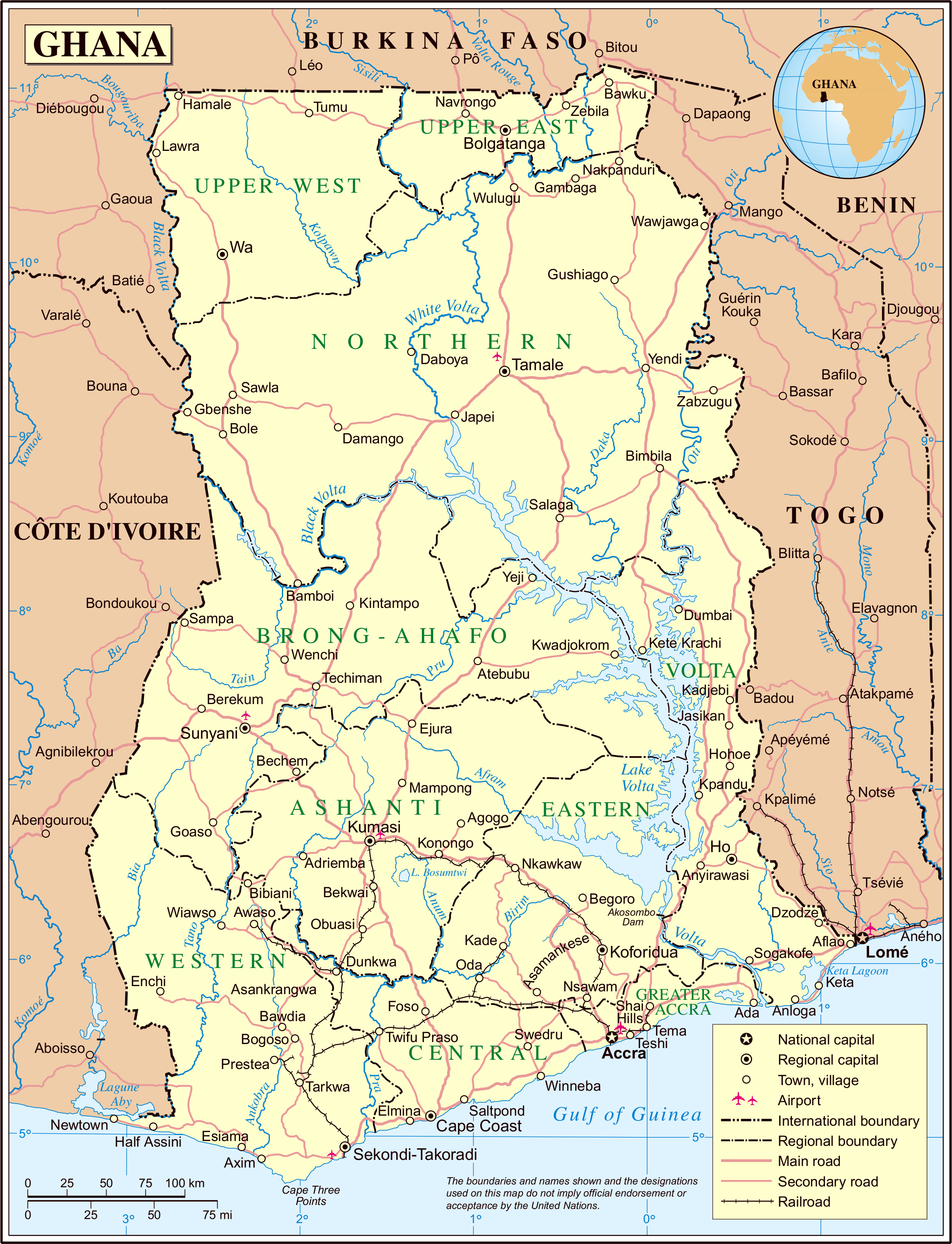 Large detailed administrative and political map of Ghana. Ghana large - Wat Is De Hoofdstad Van Ghana