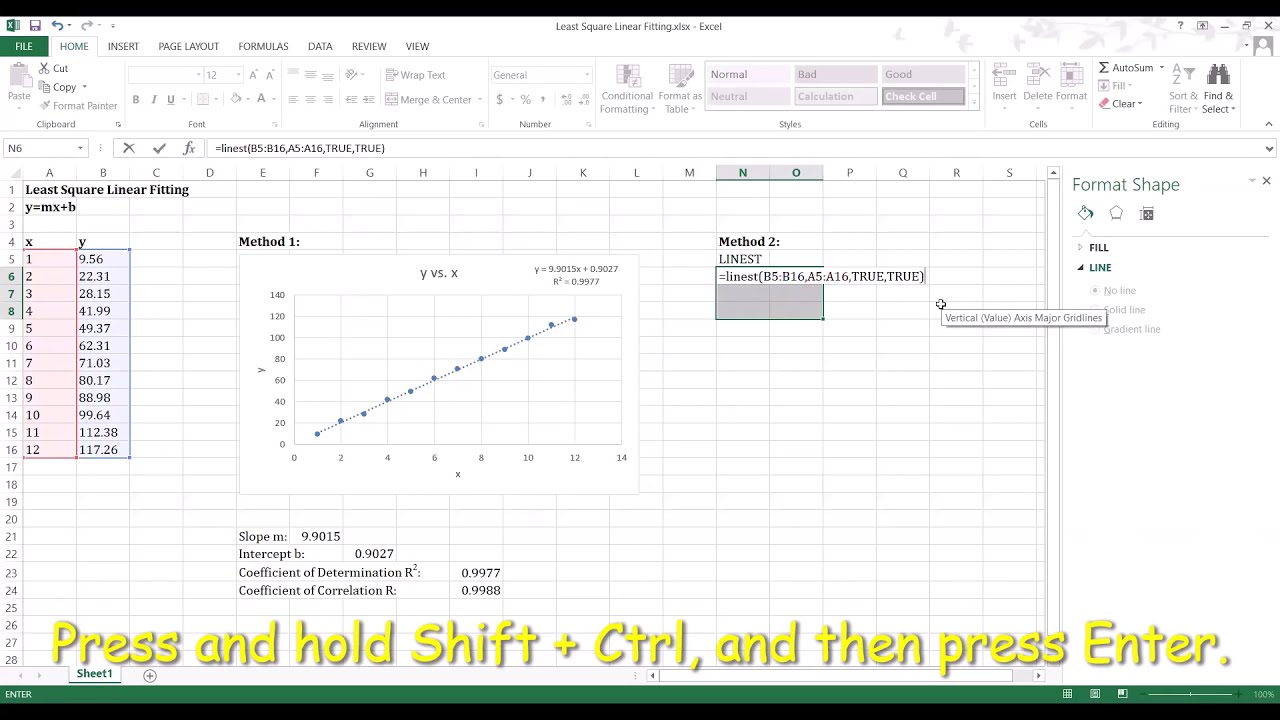 Least Square Linear Fitting Using Excel - YouTube - Least Squares Fit In Excel