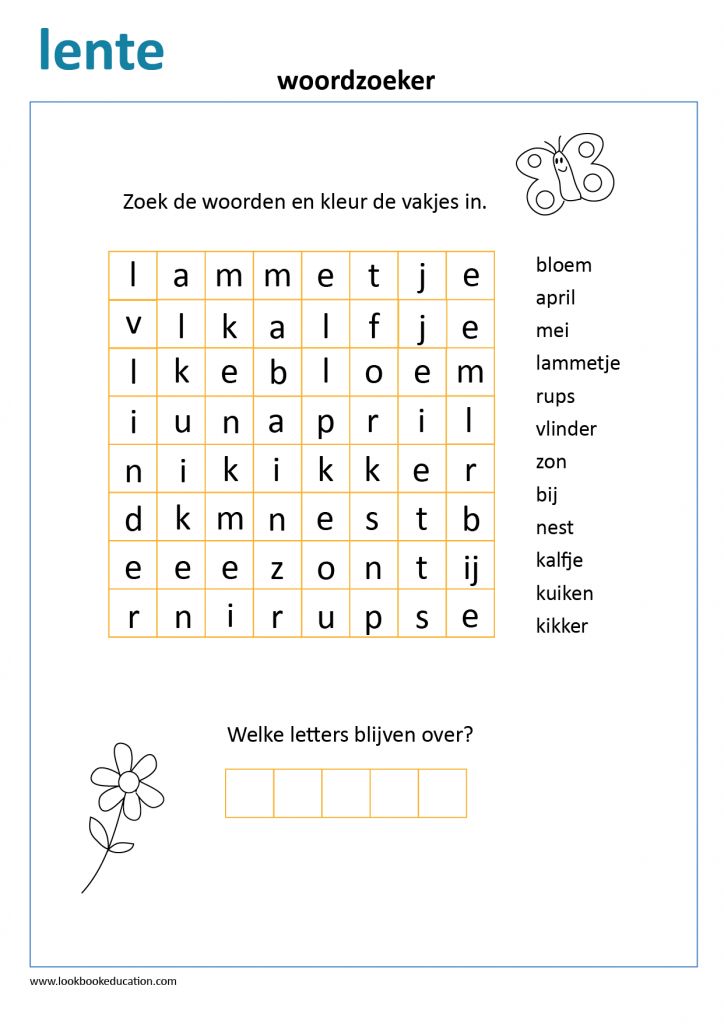 Lente Woordzoeker | Woordpuzzels, Woordzoeker, Werkbladen - Woorden Zoeken Met Losse Letters
