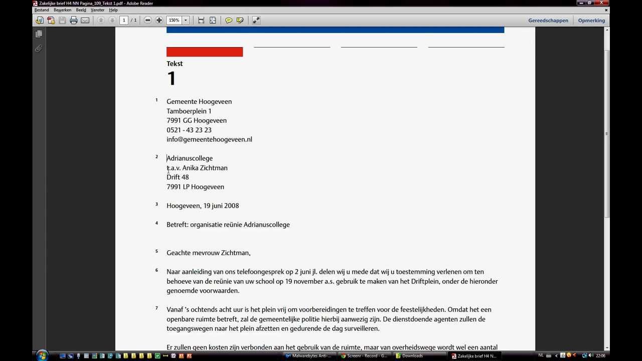 Opmaak Van Een Zakelijke Brief