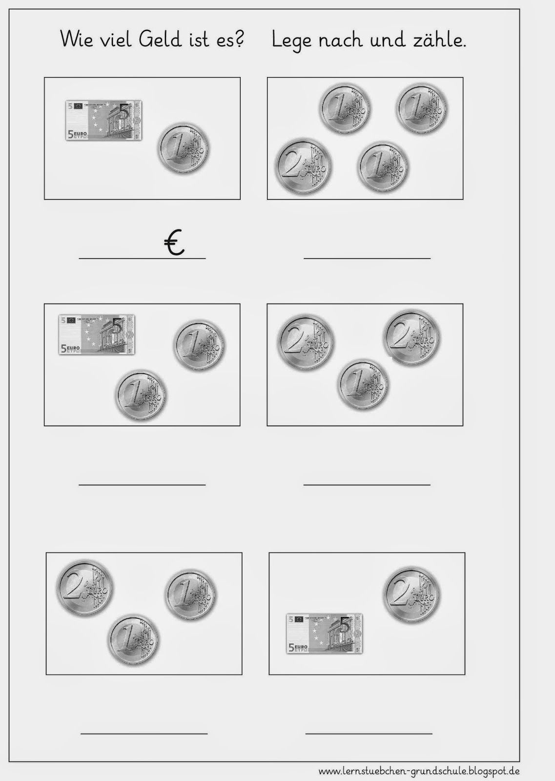 Lernstübchen: MA 1-4 Geld Number Words Worksheets, Counting Money - Hoeveel Is 1 Kop Geld