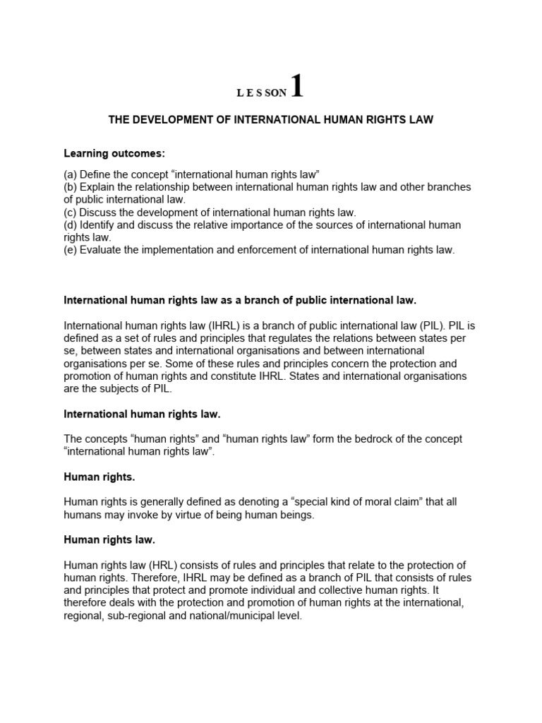 Lesson The Development of International Human Rights Law Learning - Introduction To International Human Rights Law