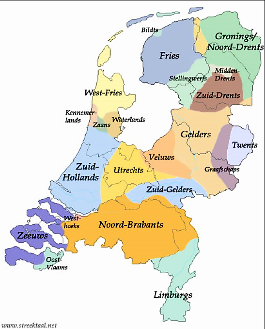 Linguistic map of the Netherlands, showing the regional dialects. - Hoeveel Dialecten Zijn Er In Nederland