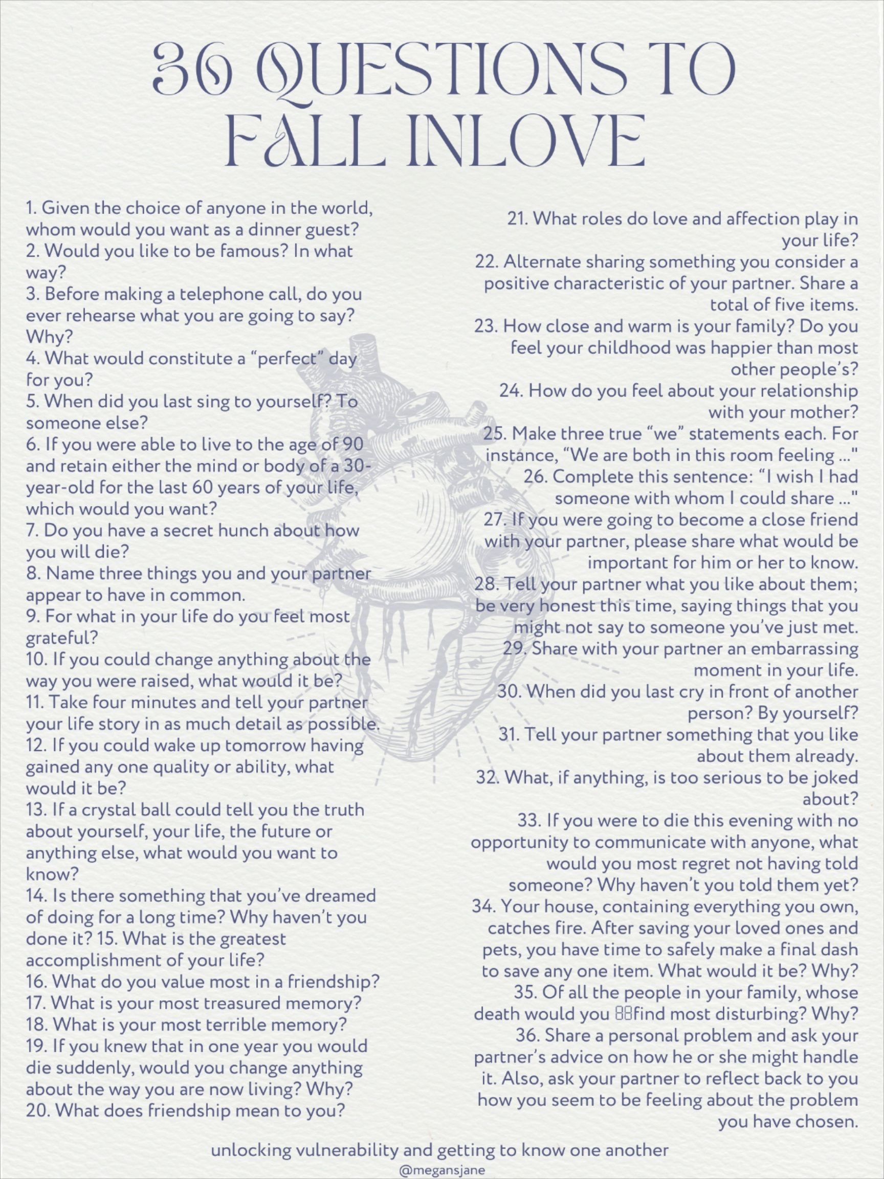 list of 36 questions that are supposed to make you fall in love - Getting To Know Dutch Society