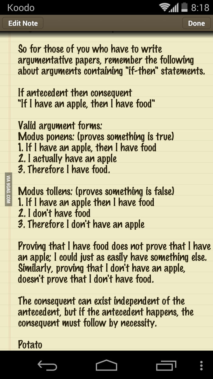 Logic Basics for essay writers: Modus Ponens and Modus Tollens - 9GAG - Modus Ponens And Modus Tollens
