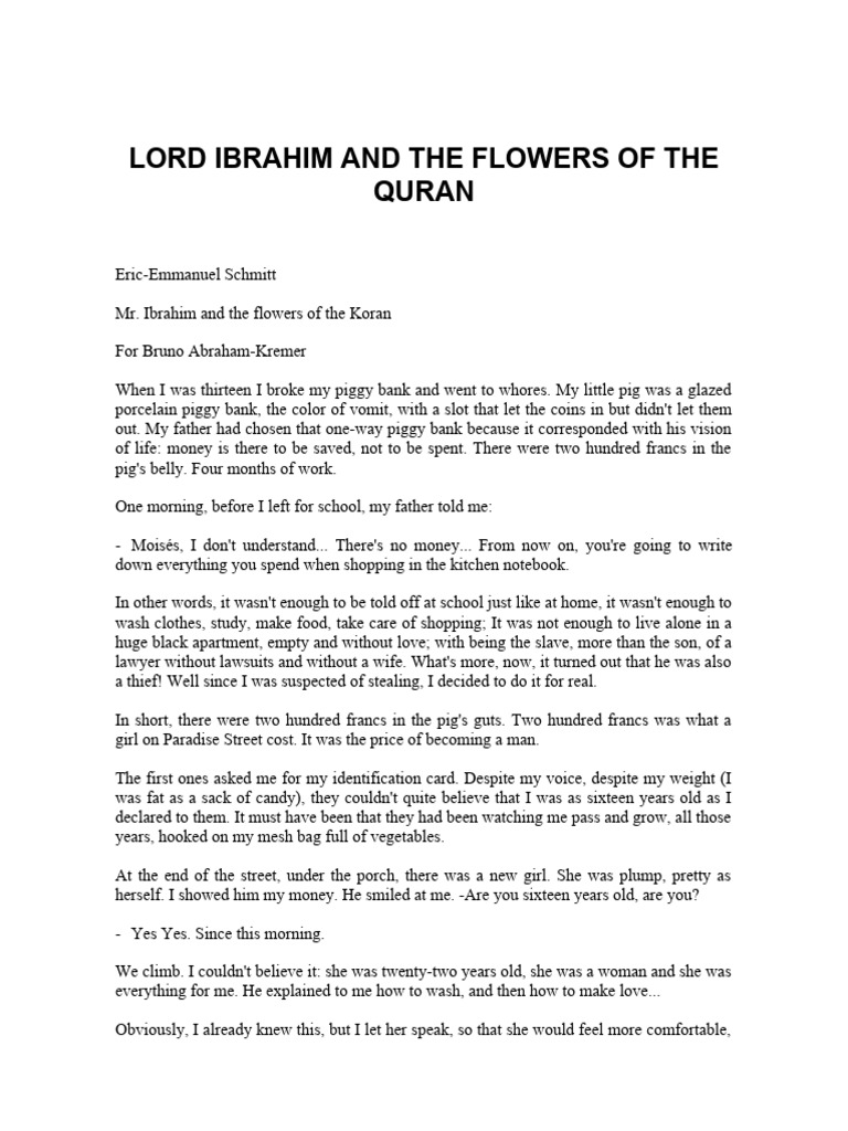 Lord Ibrahim and The Flowers of The Koran (Schmitt Emmanuel) | PDF | Sufism - Monsieur Ibrahim And The Flowers Of The Koran