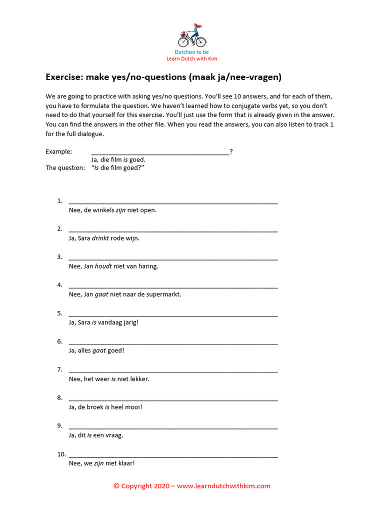 Maak Ja - Nee-Vragen - Opdracht | PDF - Geen Ja Geen Nee Vragen