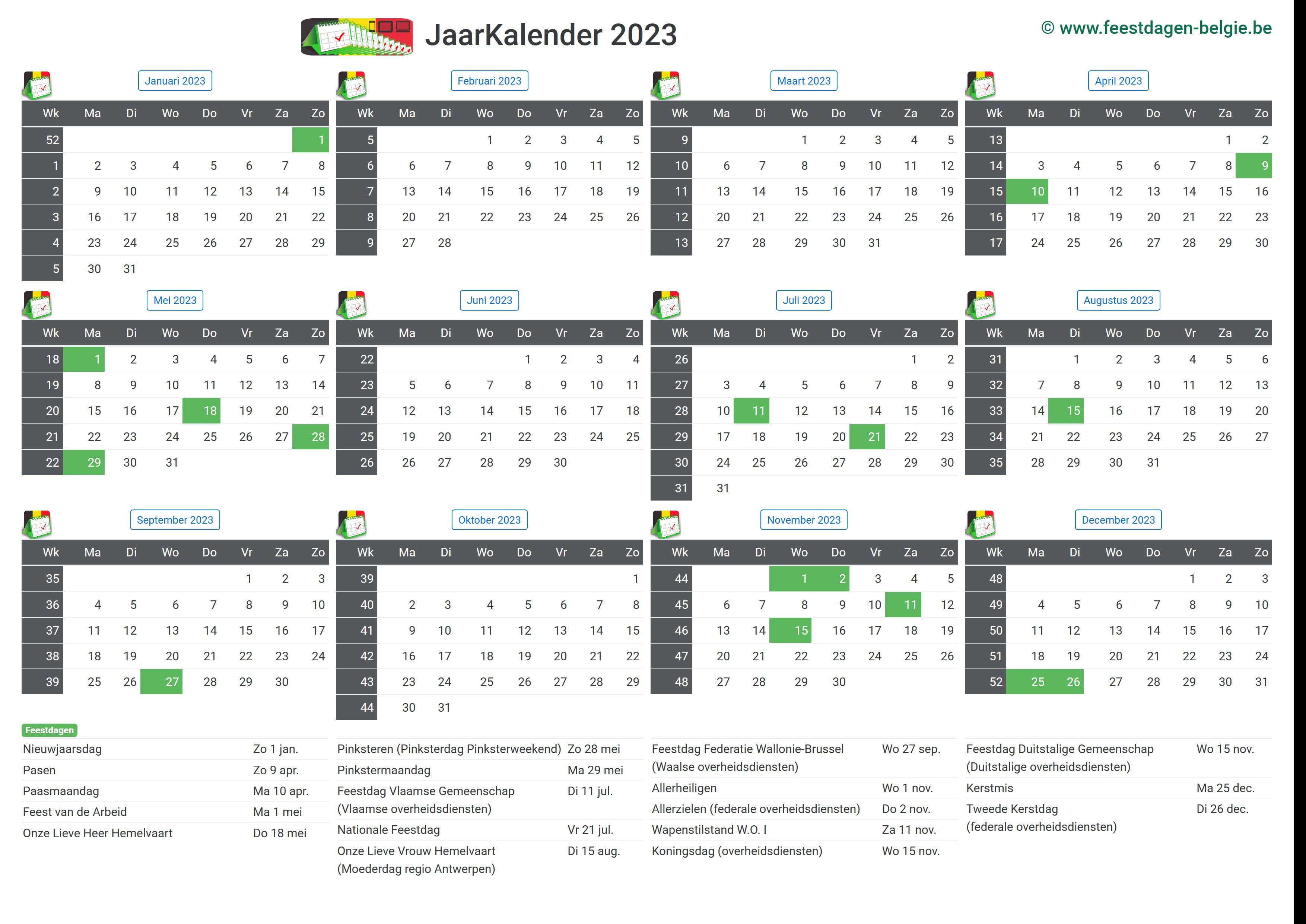Maandkalender 2023 december | Belgie verlengde weekends feestdagen - Welke Dag Kerst 2023