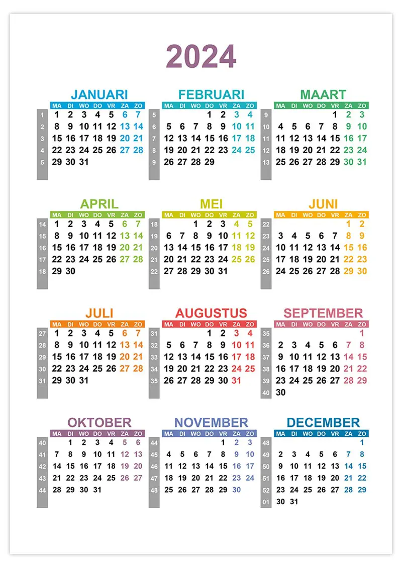 Maandkalender 2024 Met Weeknummers - Image to u - Over Hoeveel Dagen Is Het Ramadan 2024