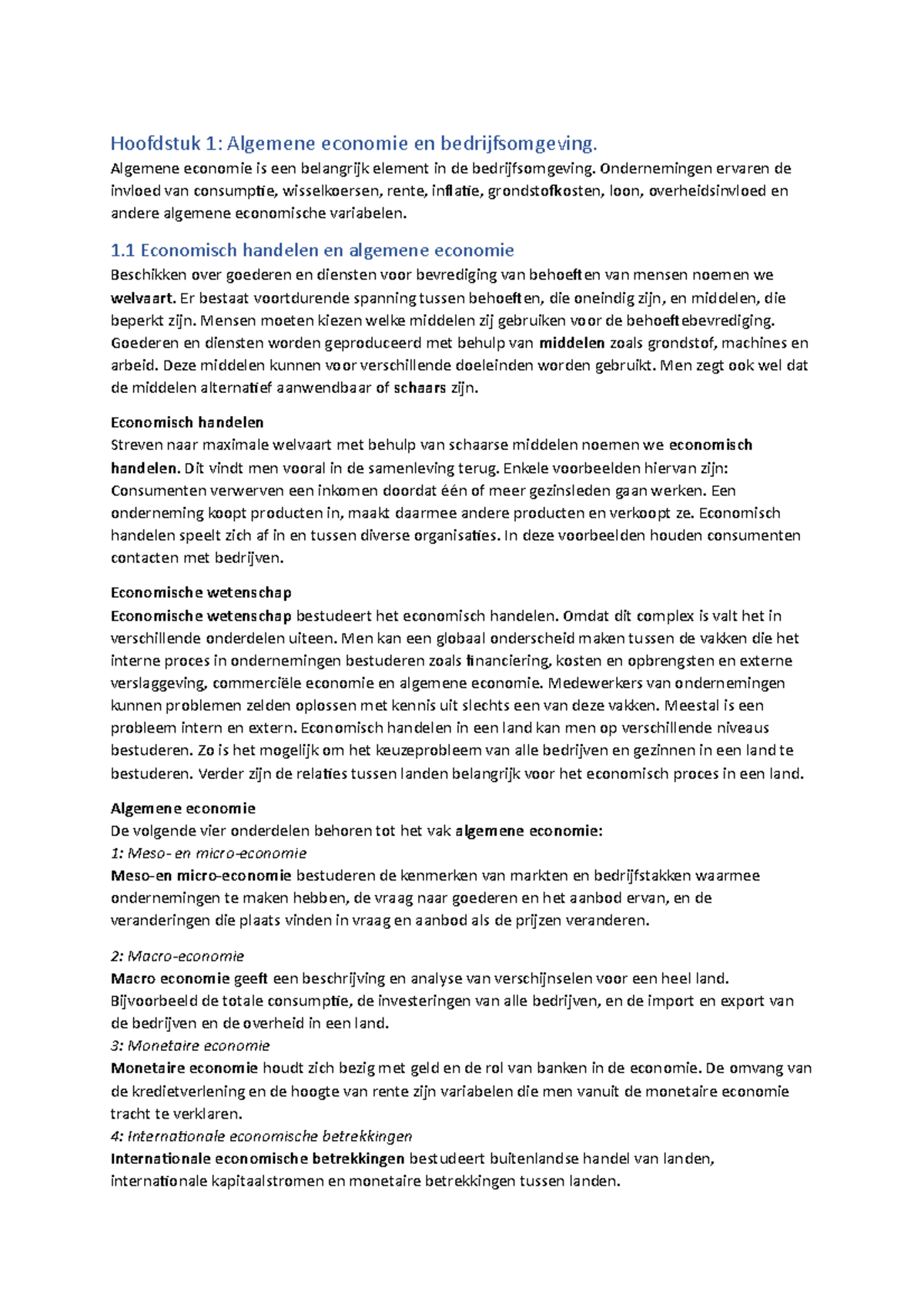 Macro-economische ontwikkelingen en bedrijfsomgeving - Hoofdstuk 1 - Macro Economische Ontwikkelingen En Bedrijfsomgeving