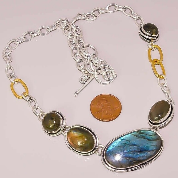 made in India | Jewelry | Natural Blue Fire Labradorite Two Tone 925 - Leonardo Da Vinci Het Laatste Avondmaal