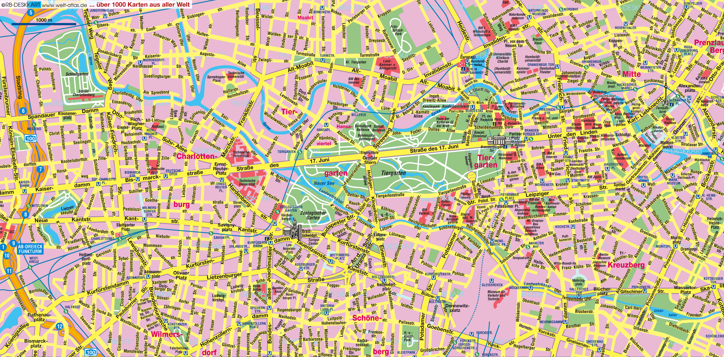 Map of Berlin center (Capital in Germany) | Welt-Atlas.de - Potsdamer Platz Potsdamer Platz Berlijn Duitsland