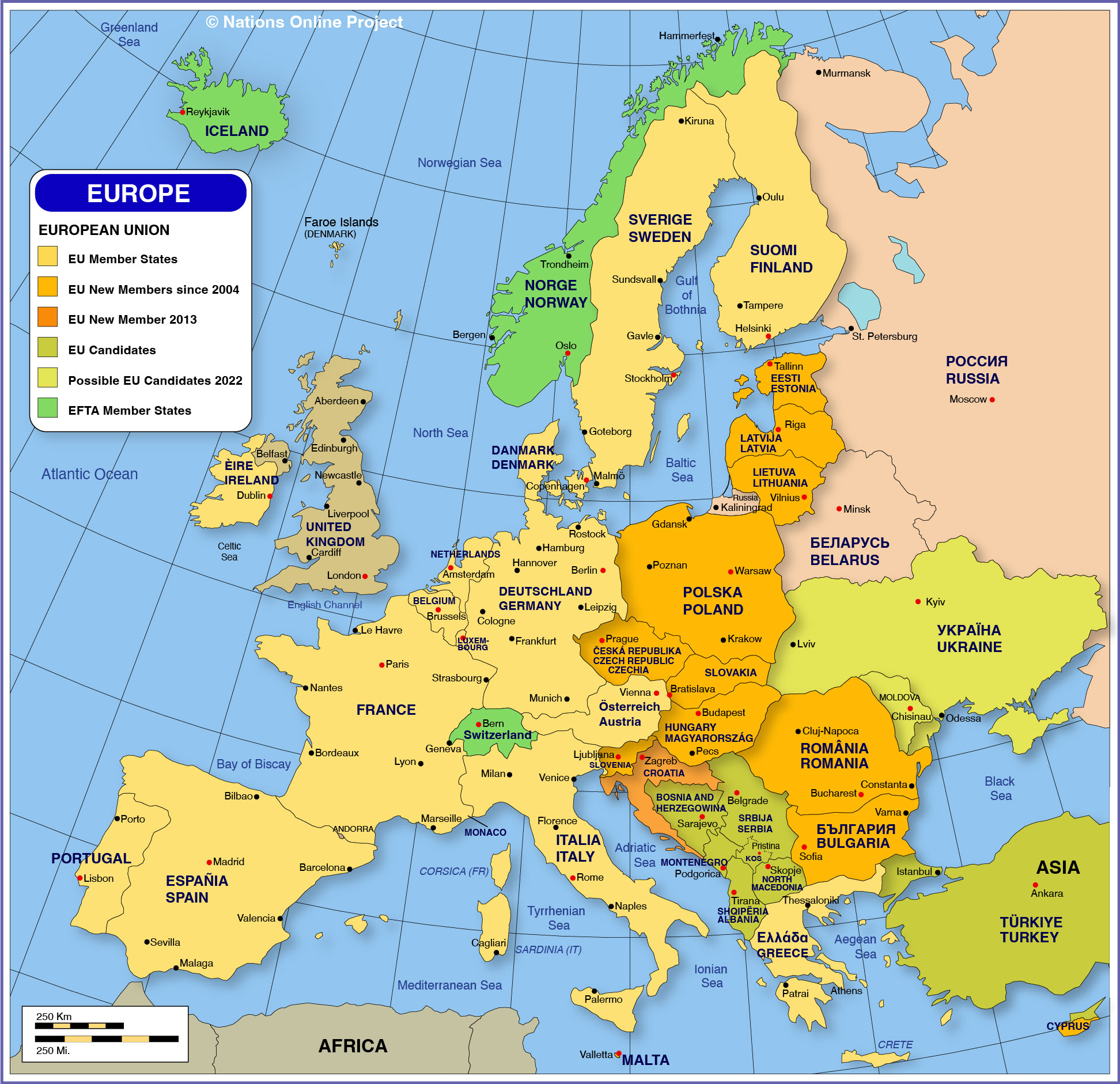 Map of Europe - Member States of the EU - Nations Online Project - European Convention On Human Rights Article 8