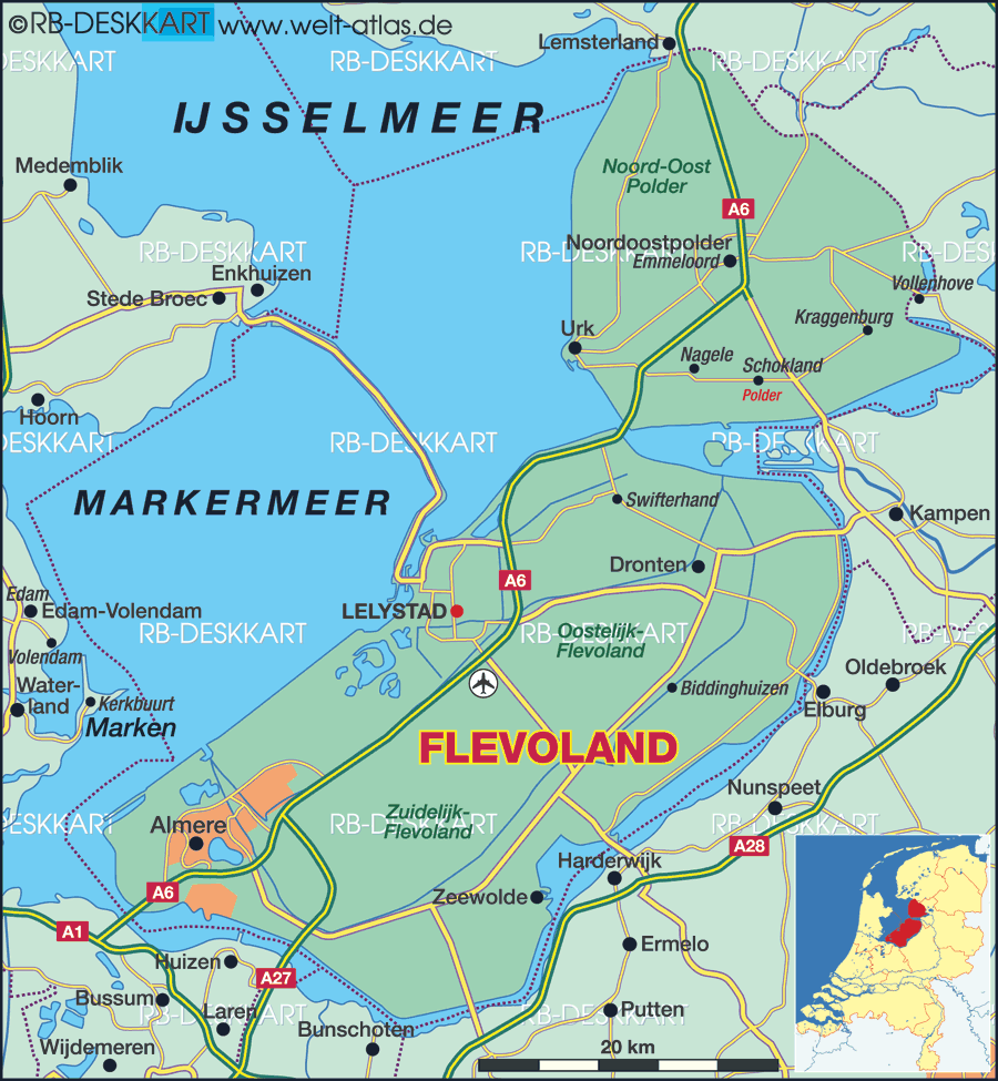 Map of Flevoland (State / Section in Netherlands) | Welt-Atlas.de - Waar Ligt Zeewolde Op De Kaart