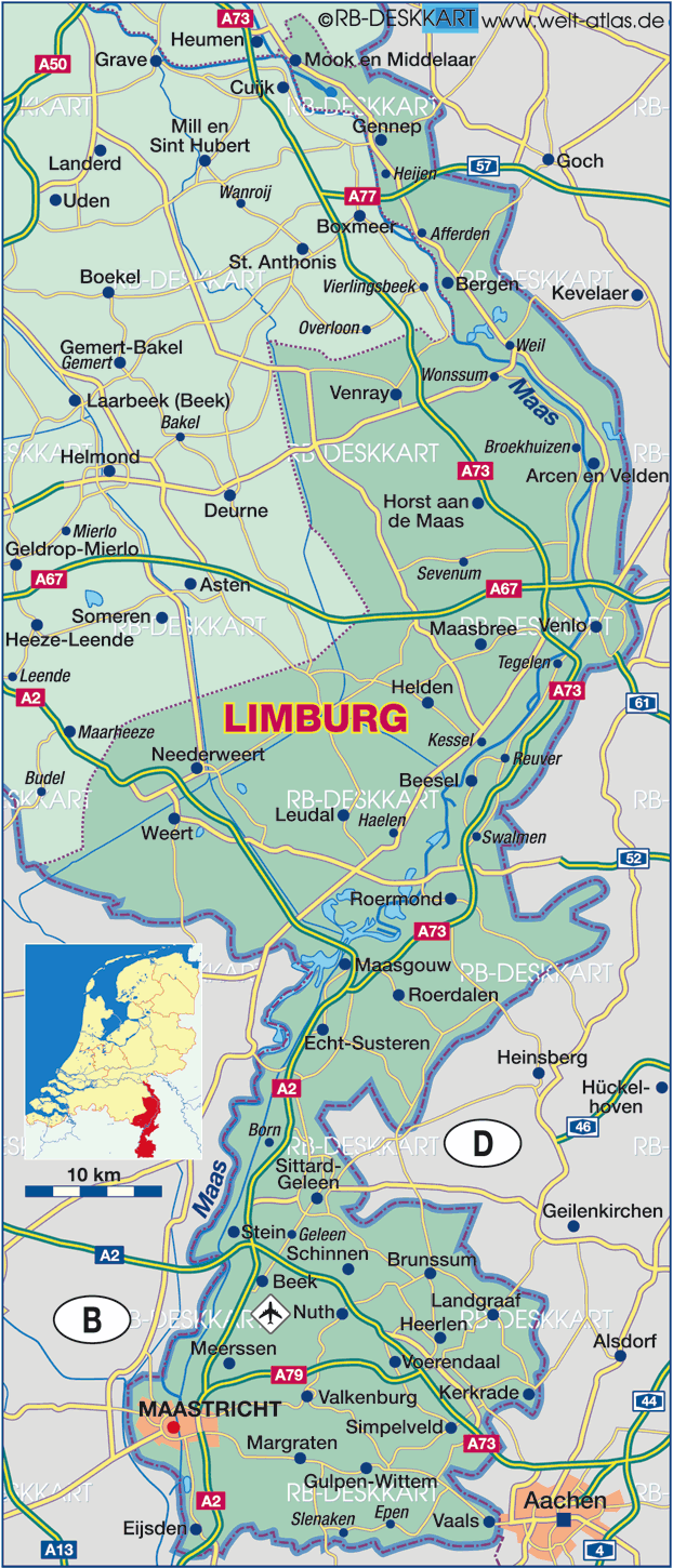 Map of Limburg (State / Section in Netherlands) | Welt-Atlas.de - Waar Ligt Limburg Op De Kaart