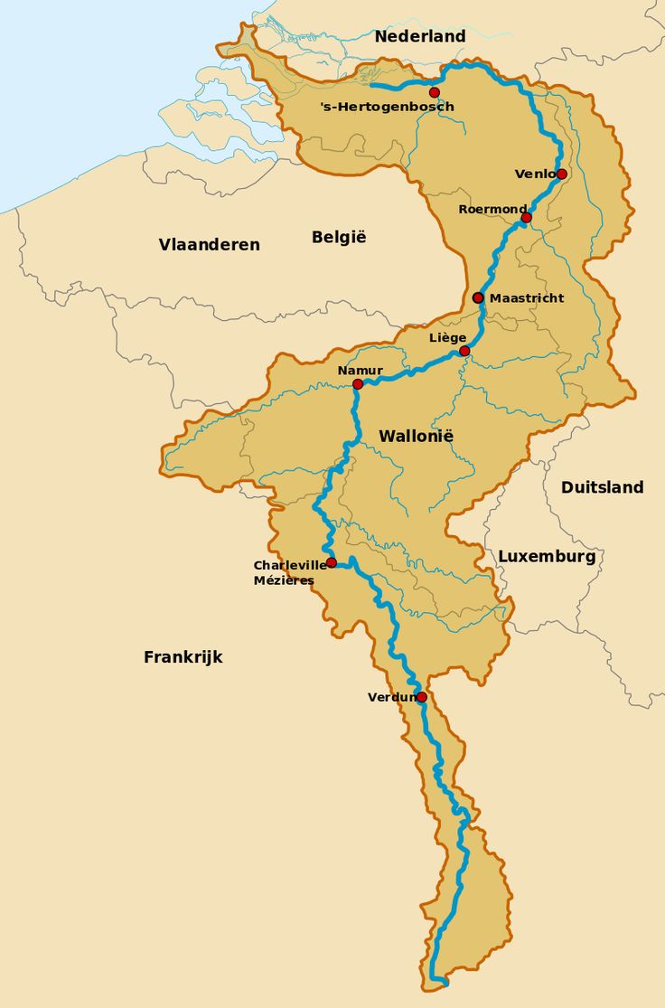 Map of Meuse/Maas River in Wallonie - Waar Begint En Eindigt De Maas