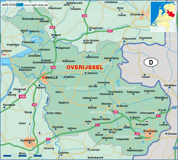 Map of Overijssel (State / Section in Netherlands) | Welt-Atlas.de - Plaats In Overijssel Met 6 Letters