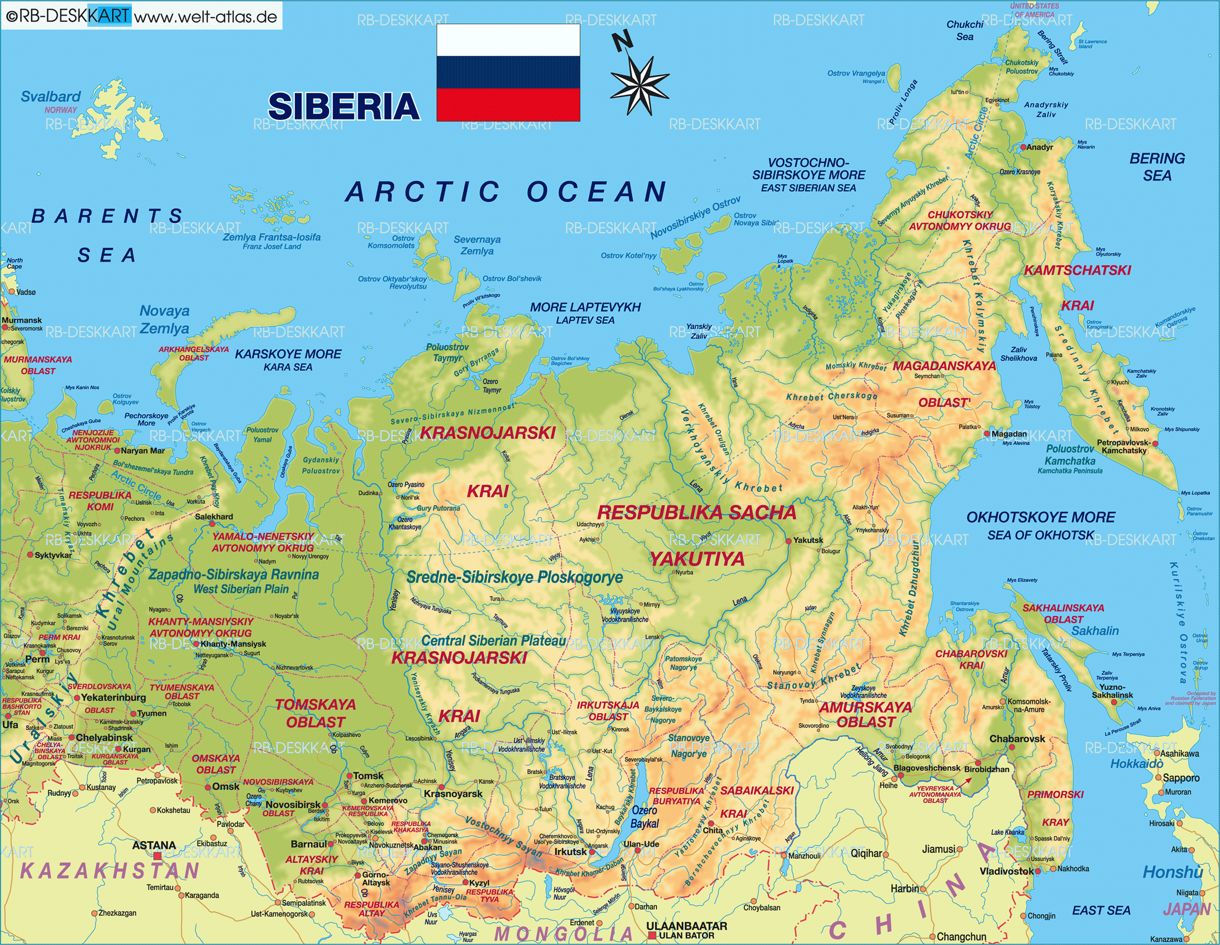 Map of Siberia (Region in Russia) | Welt-Atlas.de - Welk Gebergte Scheidt Siberie Van Europa