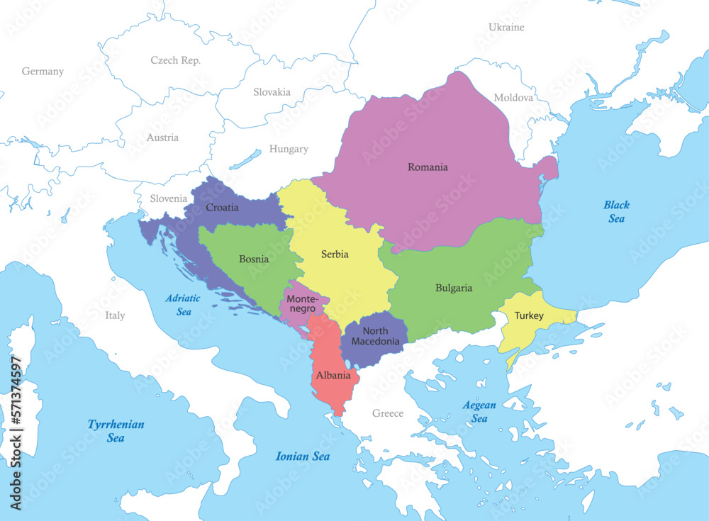 map of Southeast Europe with borders of the countries. Stock Vector - Verzamelnaam Voor Landen In Zuidoost Europa