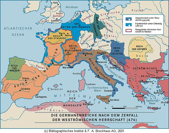 Map of the Germanic Kingdom after the Fall of the Western Roman Empire - Romeinse Rijk Op Zijn Grootst