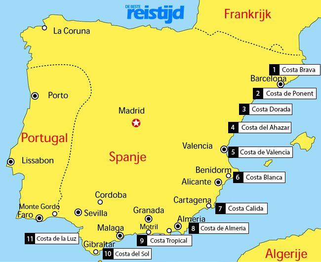 Map of the Spanish Costa's: Where are they located? - Bij Welk Dorp Ligt De Luchthaven Van Suriname