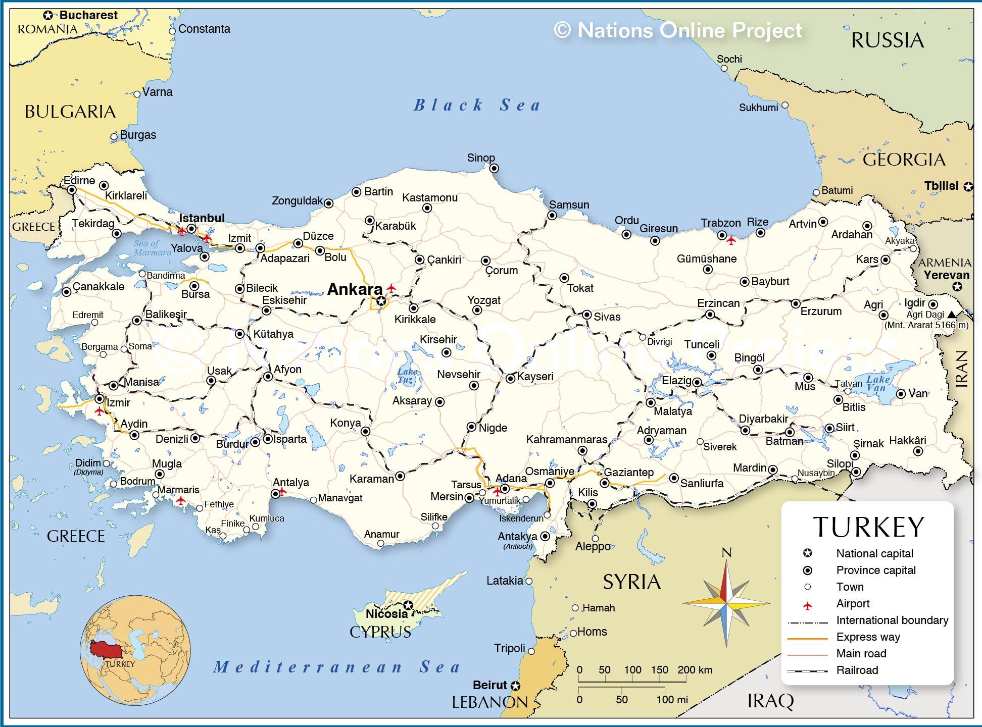 Map of Turkey and surrounding countries - Turkey country map - Plaats In Turkije Met 5 Letters
