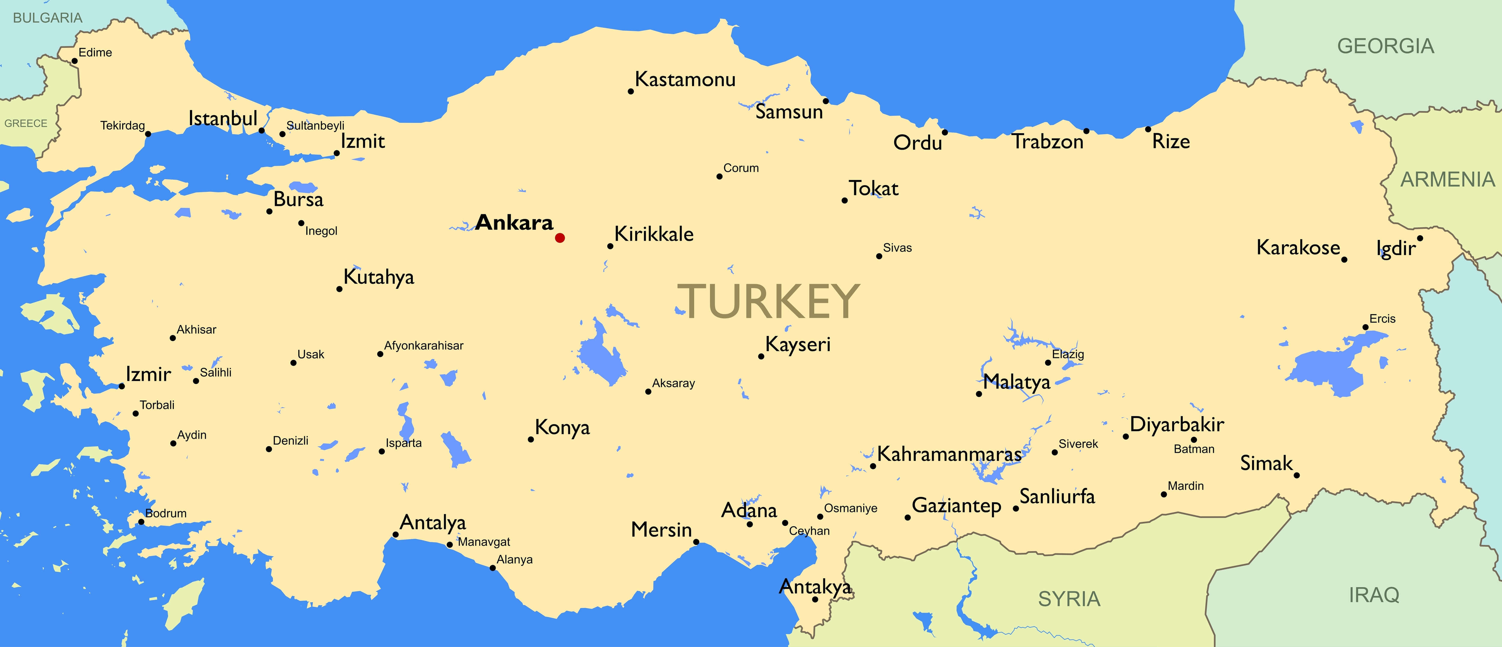 Map of Turkey - Guide of the World - Waar Ligt Turkije Op De Kaart