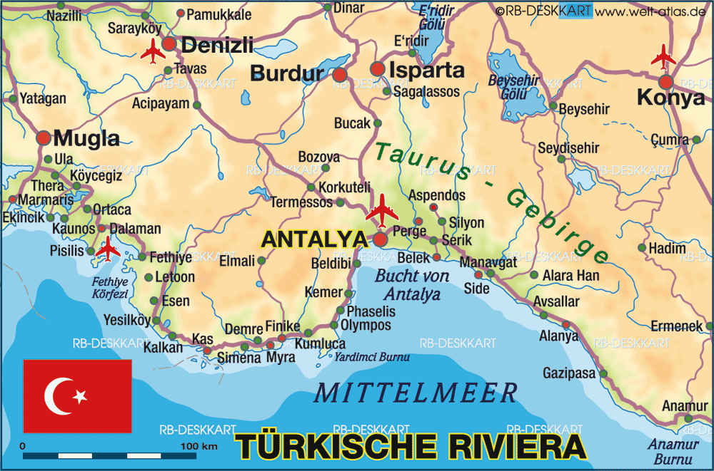 Map of Turkish Riviera (Region in Turkey) | Welt-Atlas.de - Waar Ligt Turkije Op De Kaart