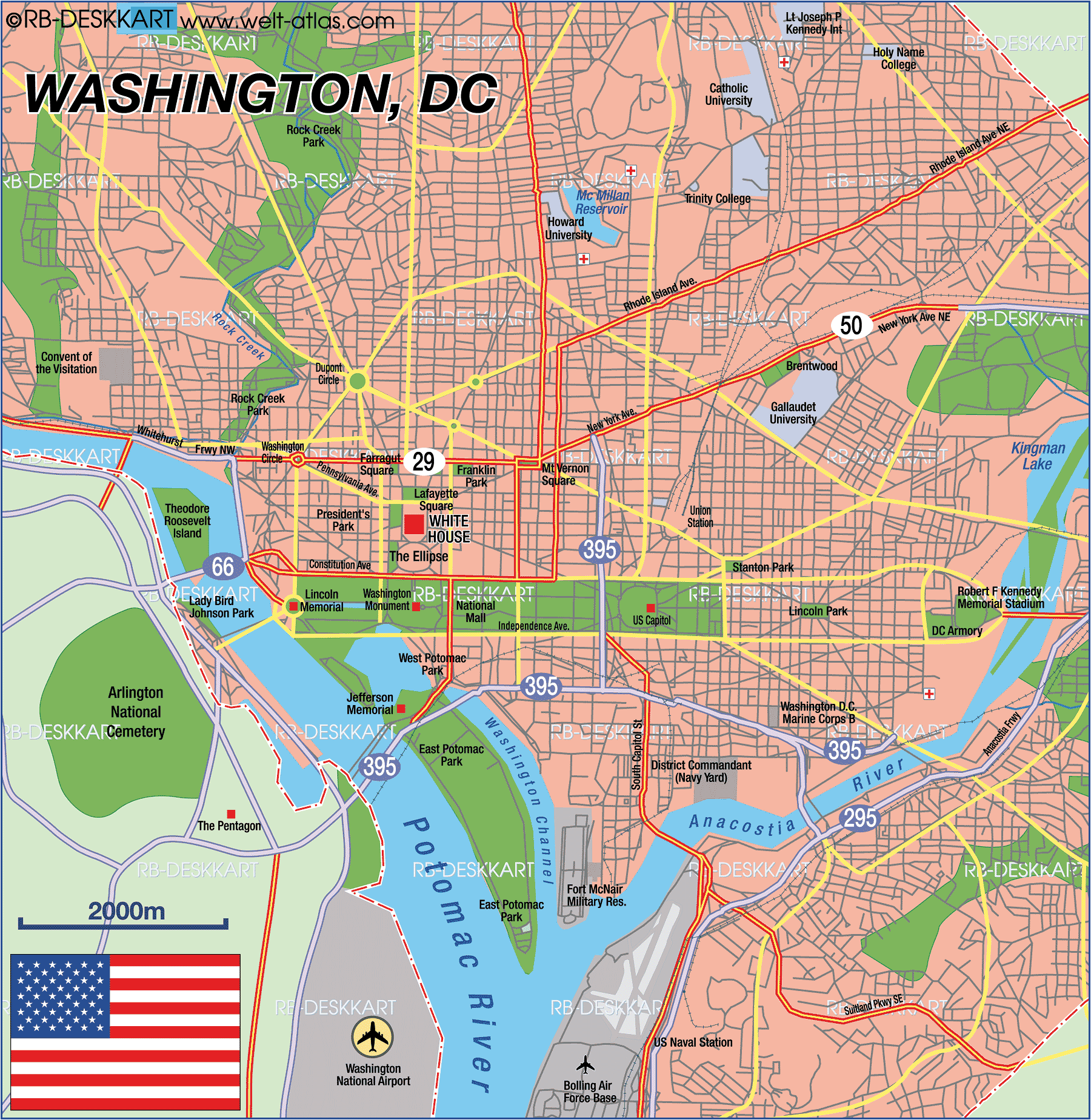 Map of Washington, DC (Capital in United States) | Welt-Atlas.de - Waar Staat Dc Voor In Washington