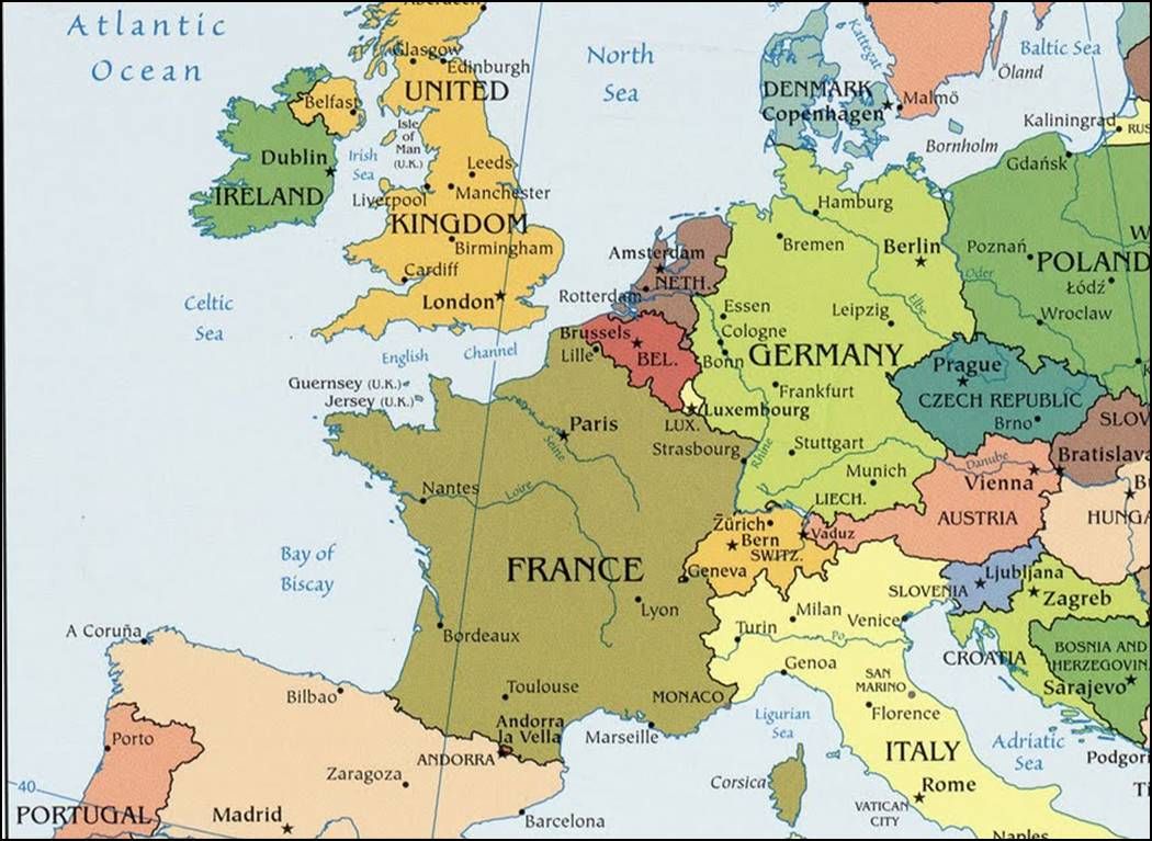Map of Western Europe with Major Cities - Oost En West Duitsland Kaart