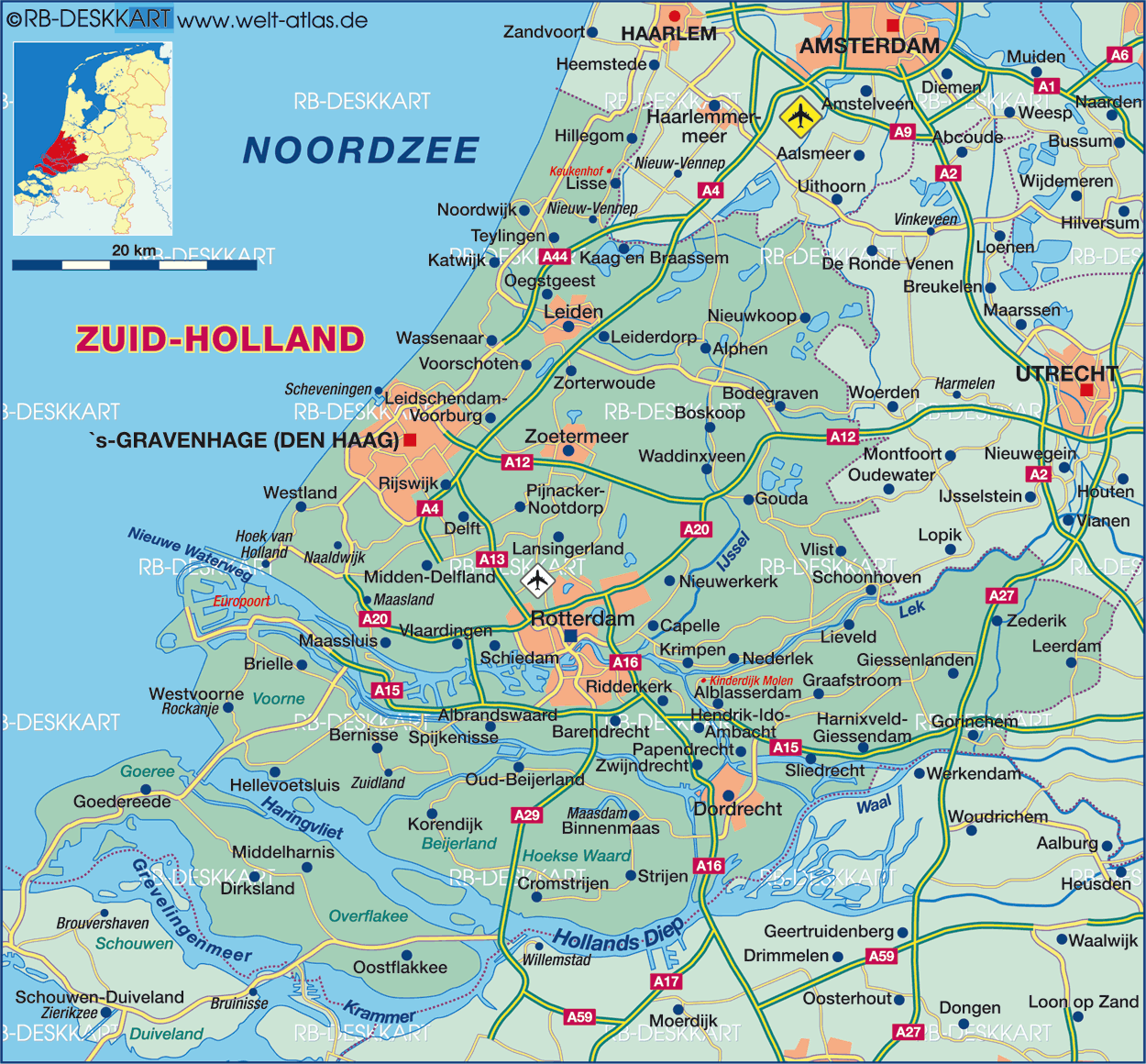 Map of Zuid-Holland (Netherlands) - Map in the Atlas of the World - Wat Is De Hoofdstad Van Zuid Holland