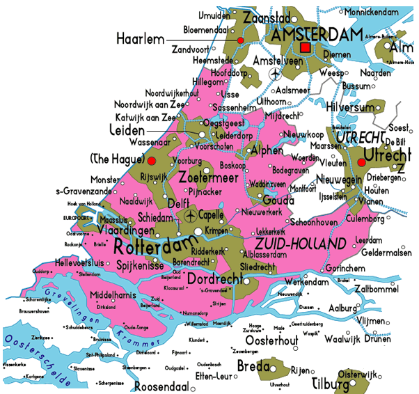 Map of Zuid-Holland Province City | Map of Netherlands Political - Kaart Van Zuid Holland Met Plaatsen